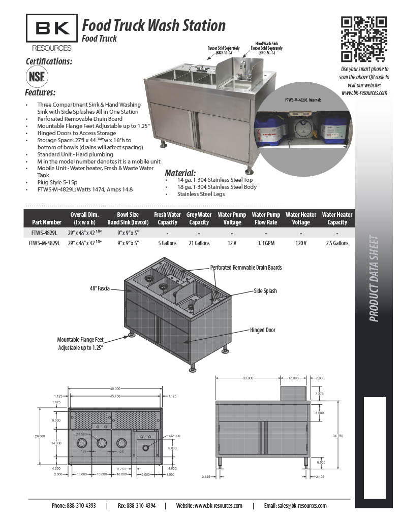 BK Resources Food Truck Wash Station with Legs – 3 Compartment Sink • Hand Wash Sink - Donut-Equipment.com