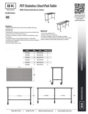 BK Resources 84" x 30" 16 Gauge Stainless Steel Pub Table with H-Brace & Foot Rest – Heavy-Duty • Mobile on Casters - Donut-Equipment.com