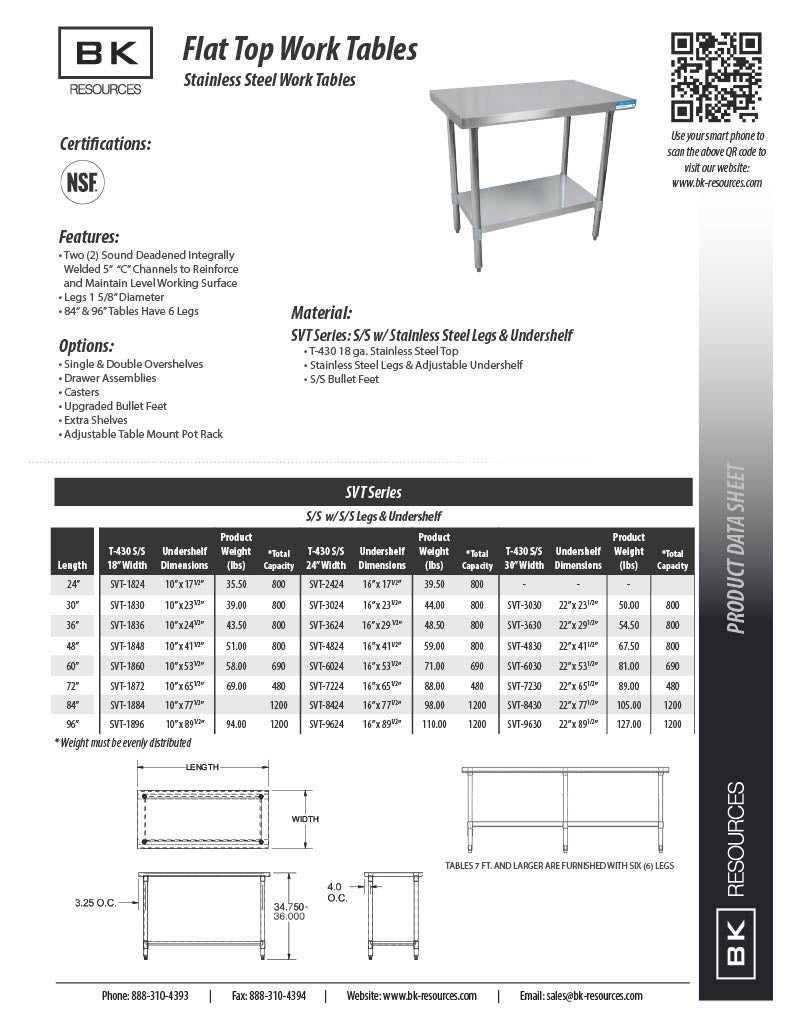 BK Resources 72" x 24" 18 Gauge Stainless Steel Work Table with Undershelf – Prep Table - Donut-Equipment.com