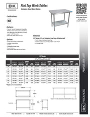 BK Resources 24" x 24" 18 Gauge Stainless Steel Work Table with Undershelf & 1.5" Riser – Prep Table - Donut-Equipment.com