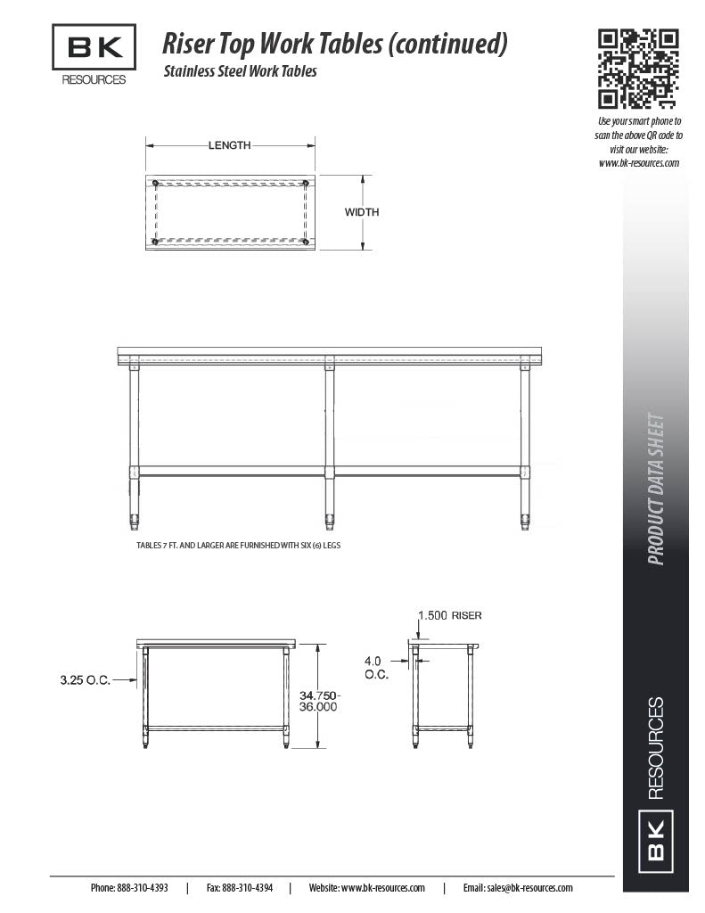 BK Resources 30" x 24" 18 Gauge Stainless Steel Work Table with Undershelf & 1.5" Riser – Prep Table - Donut-Equipment.com