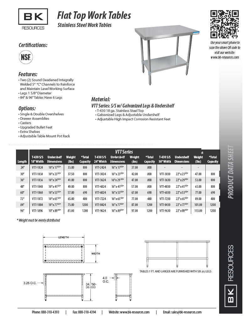 BK Resources 24" x 24" 18 Gauge Stainless Steel Work Table with Galvanized Undershelf – Prep Table - Donut-Equipment.com