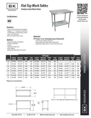 BK Resources 36" x 24" 18 Gauge Stainless Steel Work Table with Galvanized Undershelf – Prep Table - Donut-Equipment.com