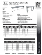 BK Resources 60" x 24" 18 Gauge Stainless Steel Work Table with Open Base – Prep Table - Donut-Equipment.com