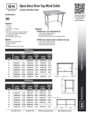 BK Resources 48" x 24" 18 Gauge Stainless Steel Work Table with Open Base & 1.5" Riser – Prep Table - Donut-Equipment.com