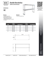 BK Resources 12" x 96" Double Overshelf – Table Mount with Adjustable Lower Shelf • 18 Gauge T-430 Stainless Steel - Donut-Equipment.com