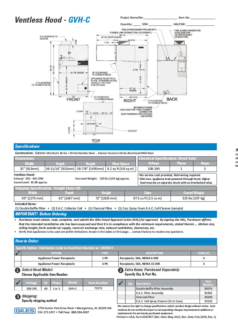 Giles GVH-C Countertop Ventless Recirculating Type 1 Hood System with 1PH Power Receptacle, 208-240V/60Hz/1PH - Donut-Equipment.com