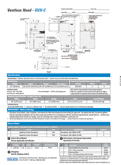 Giles GVH-C Countertop Ventless Recirculating Type 1 Hood System with 1PH Power Receptacle, 208-240V/60Hz/1PH - Donut-Equipment.com