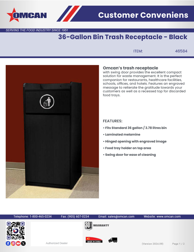 Omcan Trash Receptacle for 36-Gallon Bin – Black Commercial Waste Bin Enclosure, Durable Foodservice Use - Donut-Equipment.com