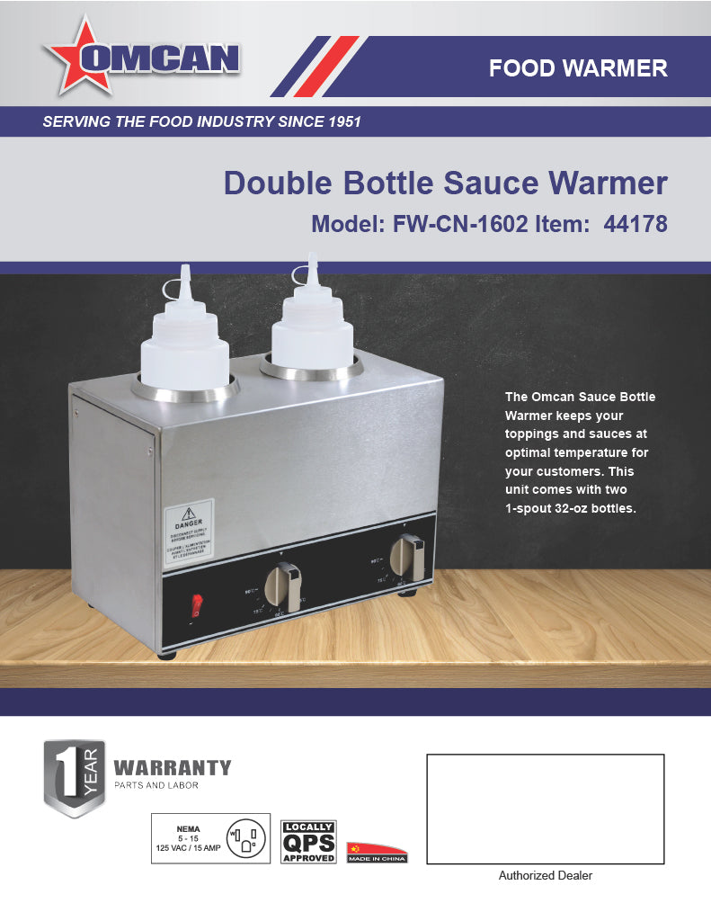 Omcan 2 x 32 oz Double Bottle Sauce Warmer – Commercial Countertop Dual Condiment Heating Station for Sauces and Dressings