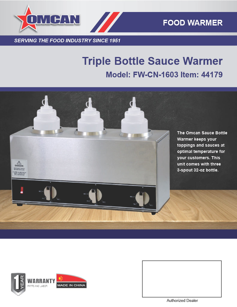 Omcan 3 x 32 oz Triple Bottle Sauce Warmer – Commercial Countertop Triple Condiment Heating Station for Sauces and Dressings