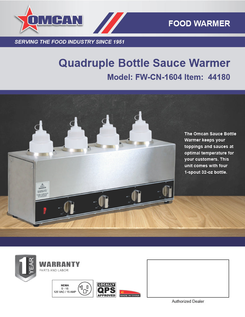 Omcan 4 x 32 oz Quadruple Bottle Sauce Warmer – Commercial Countertop Four-Bottle Condiment Heating Station for Sauces and Dressings