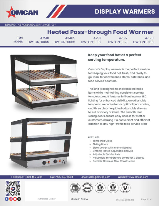 Omcan 32″ Heated Pass-Through Display Warmer Station – 3 Cu. Ft. (85L), 1800W, 110V Commercial Food Warmer Holding Cabinet