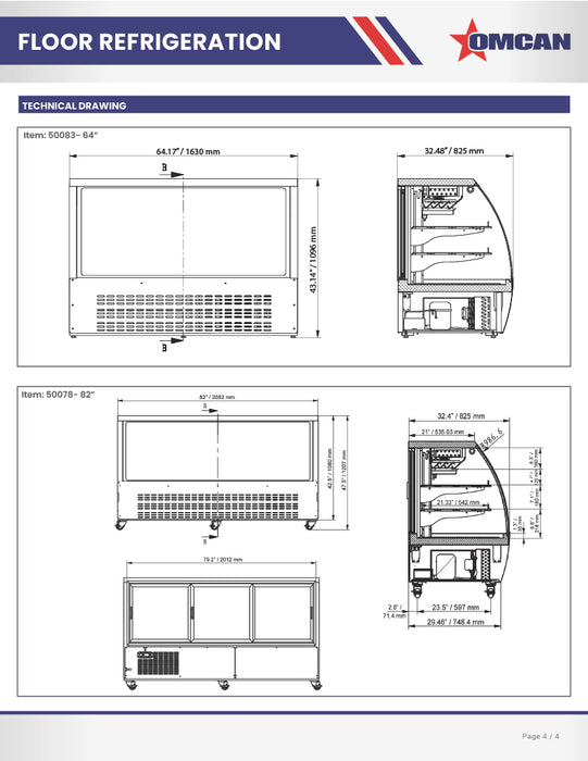 Omcan 47″ Floor Refrigerated Display Case – 18 Cu. Ft. (508L), Two-Shelf Black Bakery & Merchandising Display Cooler