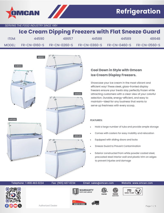 Omcan 26″ Ice Cream Dipping Freezer – 4+2 Tubs Capacity, Flat Sneeze Guard Ice Cream Merchandiser Freezer