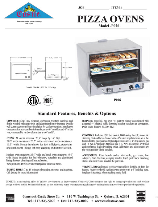 Comstock-Castle PO26 31" Countertop Gas Deck/Pizza Oven, Single Deck, Stainless Steel - Donut-Equipment.com
