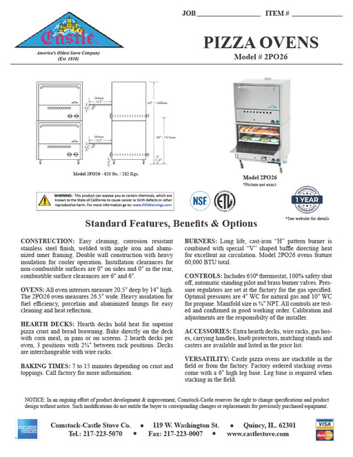 Comstock-Castle 2PO26 31" Gas Deck/Pizza Oven, 4 Deck, Stainless Steel - Donut-Equipment.com
