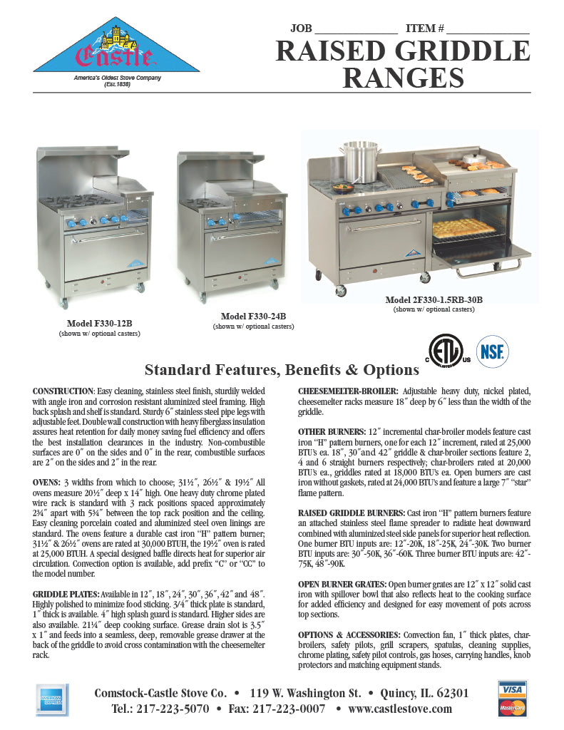 Comstock-Castle F3218-24B 48" Gas Restaurant Range, 4 Open Burners, 24" Charbroiler, 2 Standard Ovens, Stainless Steel Front, 204,000 BTU - Donut-Equipment.com