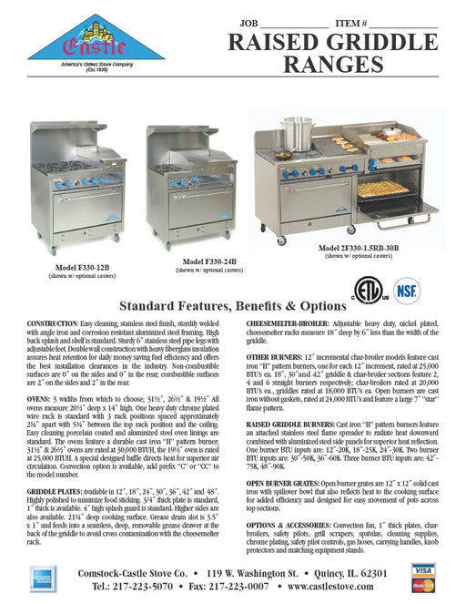 Comstock-Castle F3218-24B 48" Gas Restaurant Range, 4 Open Burners, 24" Charbroiler, 2 Standard Ovens, Stainless Steel Front, 204,000 BTU - Donut-Equipment.com