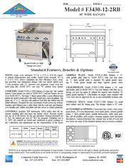 Comstock-Castle F3430-12-2RB 48" Gas Restaurant Range, 2 Open Burners, 12" Griddle, 24" Charbroiler, Single Standard Oven, Stainless Steel Front, 148,000 BTU - Donut-Equipment.com