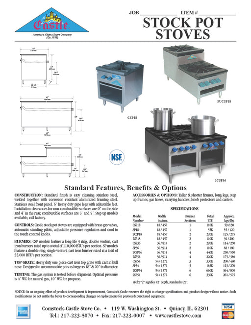 Comstock-Castle SUCSP54 54" Gas Stock Pot Range, 18" x 21" Cooking Area, 41" Deep, 540,000–660,000 BTU - Donut-Equipment.com