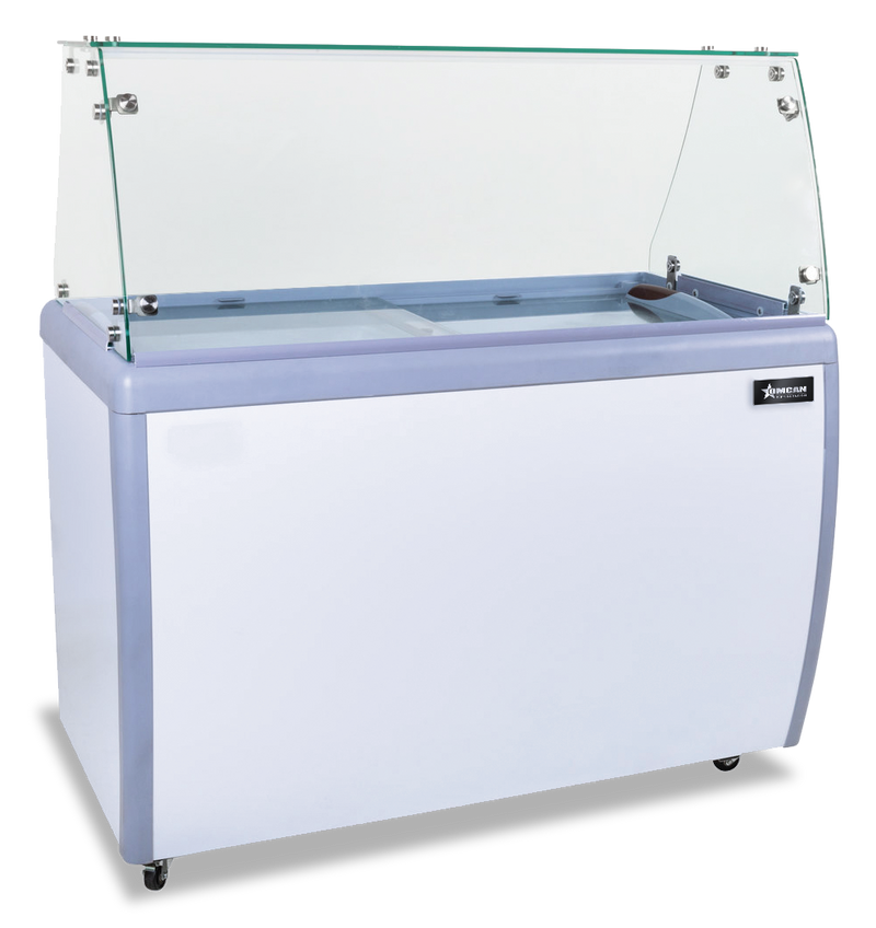 Omcan 50″ Ice Cream Dipping Freezer – 8+6 Tubs Capacity, Flat Sneeze Guard Ice Cream Merchandiser Freezer