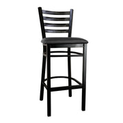 Omcan Metal Ladder Back Bar Height Chair with Black Vinyl Seat – Commercial Restaurant Bar Chair with Black Steel Frame and Upholstered Vinyl Seat Design - Donut-Equipment.com