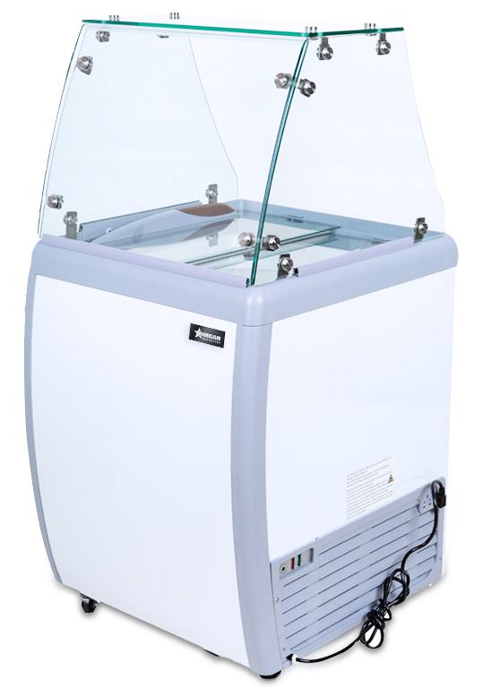Omcan 26″ Ice Cream Dipping Freezer – 4+2 Tubs Capacity, Flat Sneeze Guard Ice Cream Merchandiser Freezer