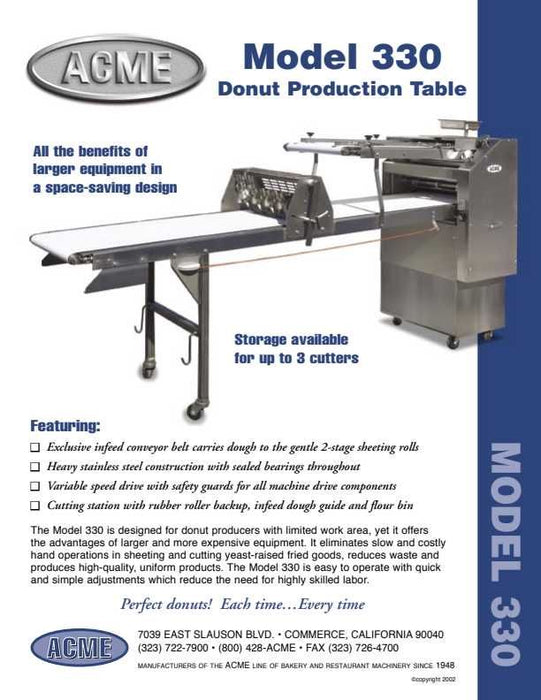 ACME 330 Donut Production Sheeter (200-240V) Left To Right Production - Donut-Equipment.com