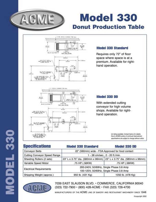 ACME 330 Donut Production Sheeter (200-240V) Left To Right Production - Donut-Equipment.com