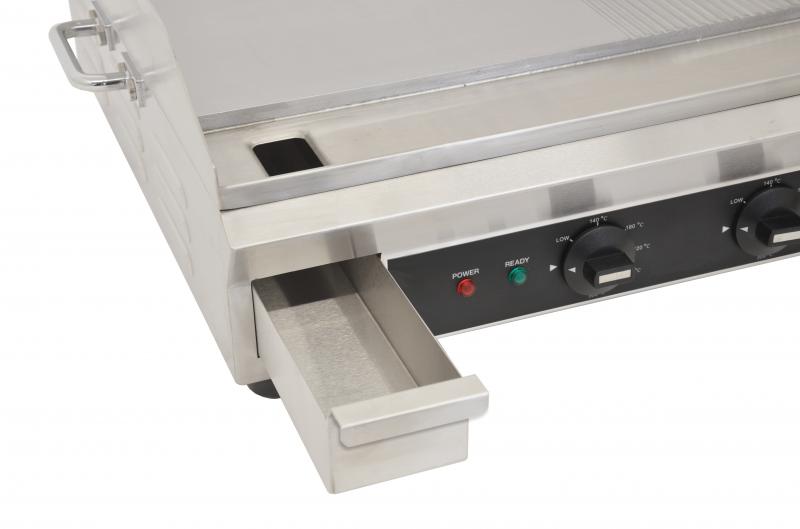 Omcan Stainless Steel Electric Griddle with Half-Smooth & Half-Ribbed Surface – 23.87" x 16" Commercial Countertop Griddle for Restaurants, Cafés & Foodservice Kitchens
