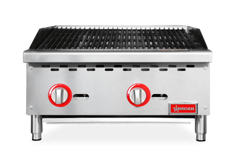 Omcan 24" Radiant Gas Charbroiler – 70,000 BTU Commercial Countertop Charbroiler with 2 Burners and Heavy-Duty Cast Iron Grates