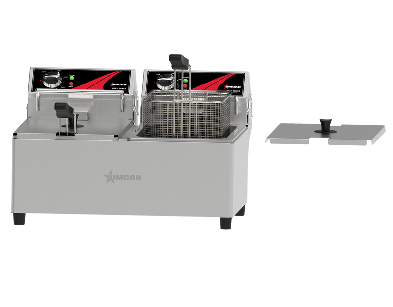 Omcan 2 x 20 lb Capacity Elite Series Electric Countertop Double Basket Deep Fryer – 23.6" Commercial Dual Tank Fryer for Restaurants, Concession Stands & Foodservice Kitchens