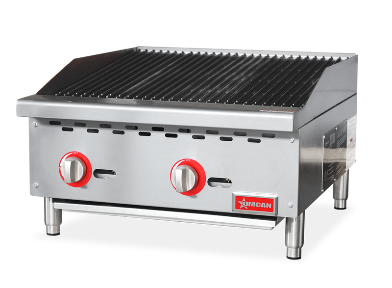Omcan 24" Radiant Gas Charbroiler – 70,000 BTU Commercial Countertop Charbroiler with 2 Burners and Heavy-Duty Cast Iron Grates