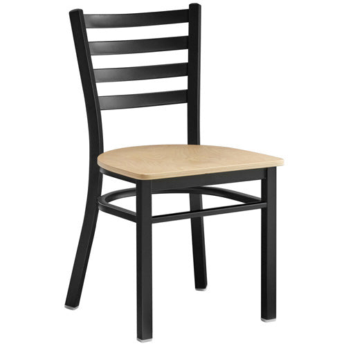 Omcan Metal Ladder Back Chair with Natural Wood Seat – Commercial Restaurant Dining Chair with Steel Frame and Wood Seat Design - Donut-Equipment.com