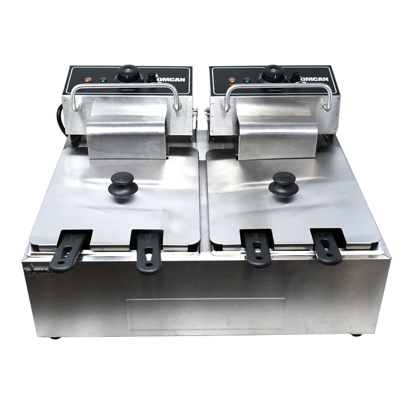 Omcan 12 lb x 2 Double Tank Countertop Electric Fryer – 2700W, 110V Commercial Dual Basket Deep Fryer for Restaurants, Concession Stands & Foodservice Kitchens