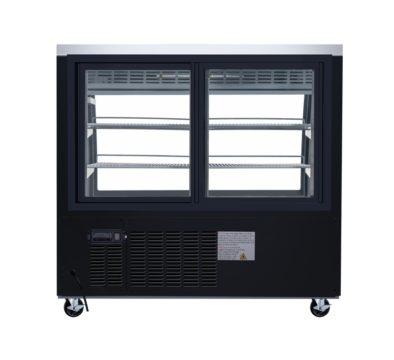 Omcan 47″ Floor Refrigerated Display Case – 18 Cu. Ft. (508L), Two-Shelf Black Bakery & Merchandising Display Cooler