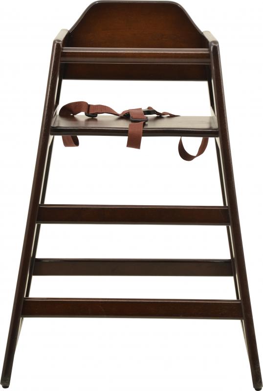 Omcan Commercial Walnut Wooden High Chair – Restaurant-Style Solid Wood Baby High Chair with Safety Strap and Stable Design