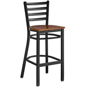 Omcan Bar Height Metal Ladder Back Chair with Walnut Wood Seat – Commercial Restaurant Bar Chair with Steel Frame and Solid Wood Seat Design - Donut-Equipment.com