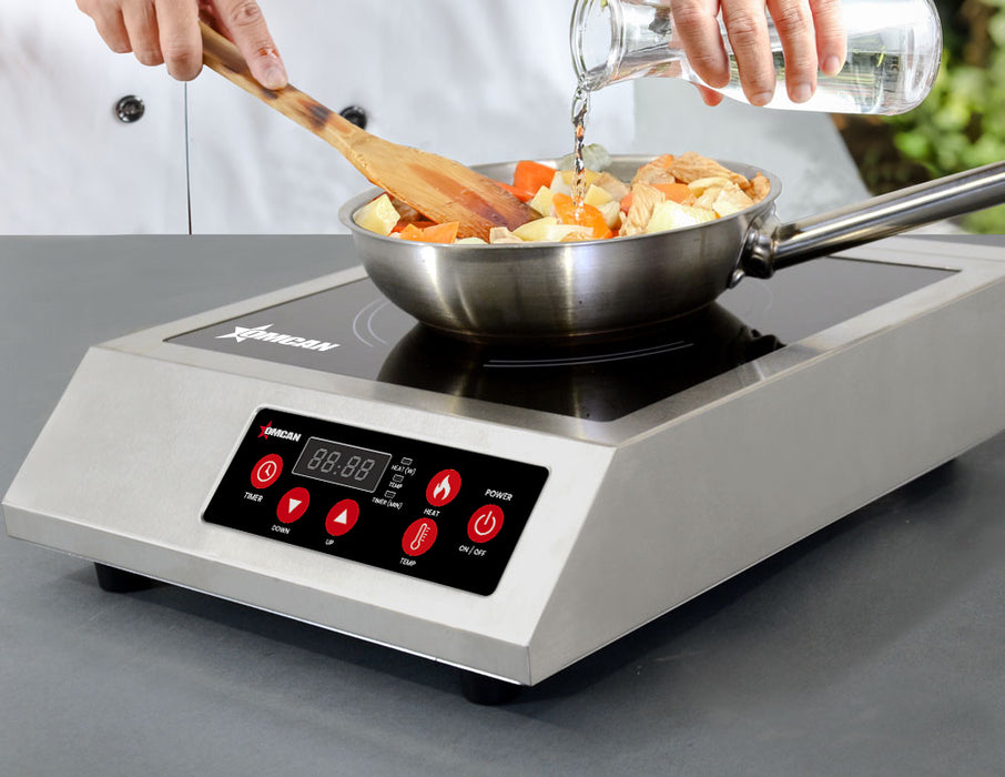 Omcan 3.5 kW Stainless Steel Commercial Countertop Induction Cooker – High-Power Electric Induction Cooktop for Restaurants, Catering & Foodservice Kitchens