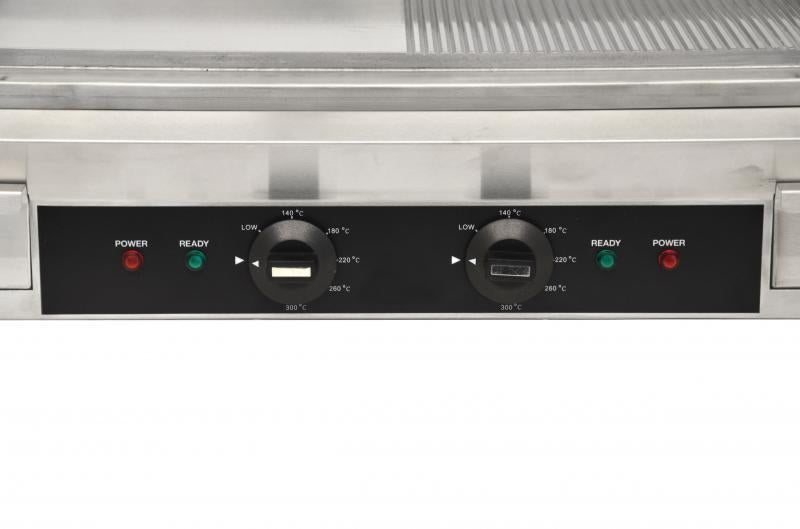 Omcan Stainless Steel Electric Griddle with Half-Smooth & Half-Ribbed Surface – 23.87" x 16" Commercial Countertop Griddle for Restaurants, Cafés & Foodservice Kitchens