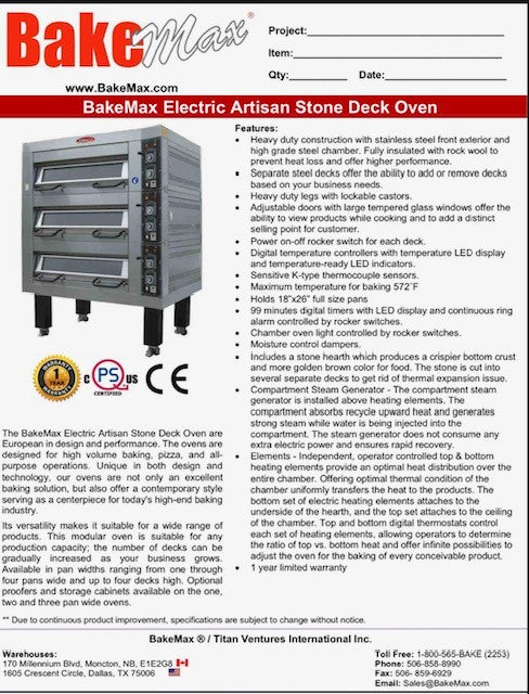 Bakemax Electric Artisan Stone Deck Ovens 1 Pan Wide, 1 to 4 decks - Donut-Equipment.com