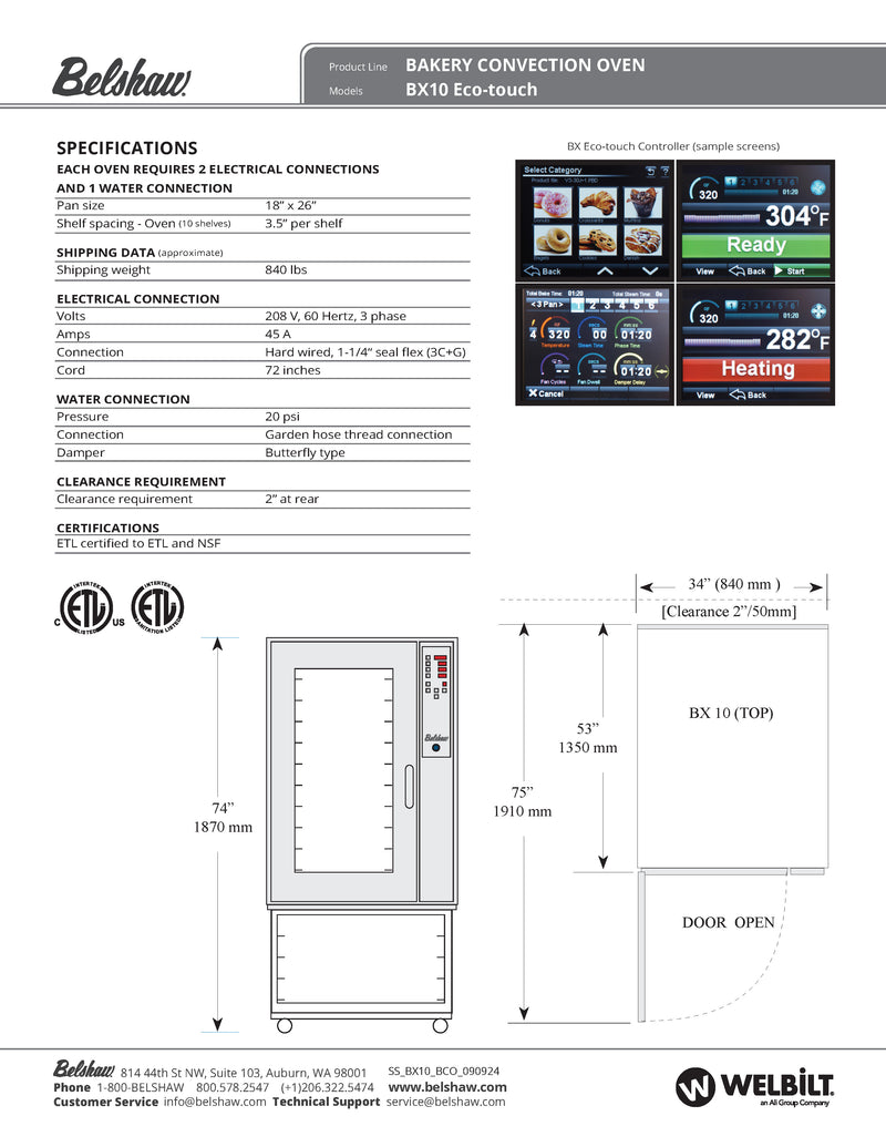 Belshaw BX10 ECO-TOUCH CONVECTION OVENS 34 Inch Electric Convection Oven with Touch Screen Control - Donut-Equipment.com
