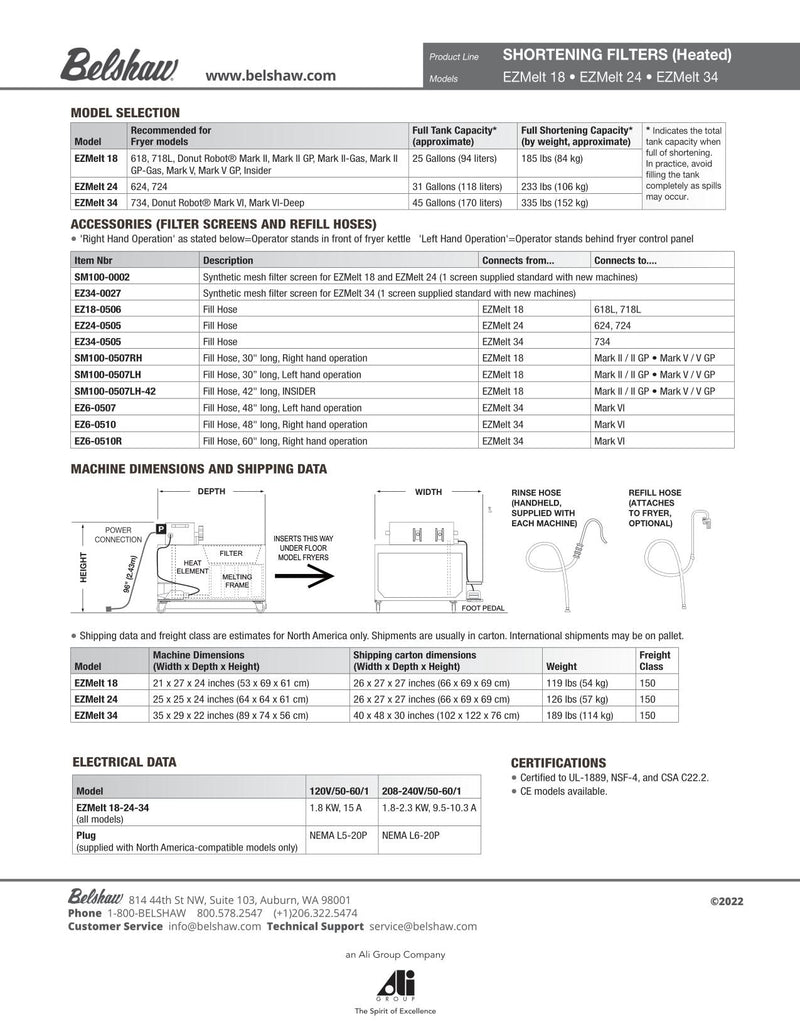 EZMelt 34 (includes rinse and fill hose) - Donut-Equipment.com