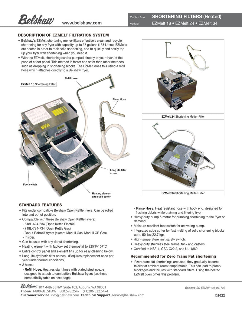 EZMelt 34 (includes rinse and fill hose) - Donut-Equipment.com