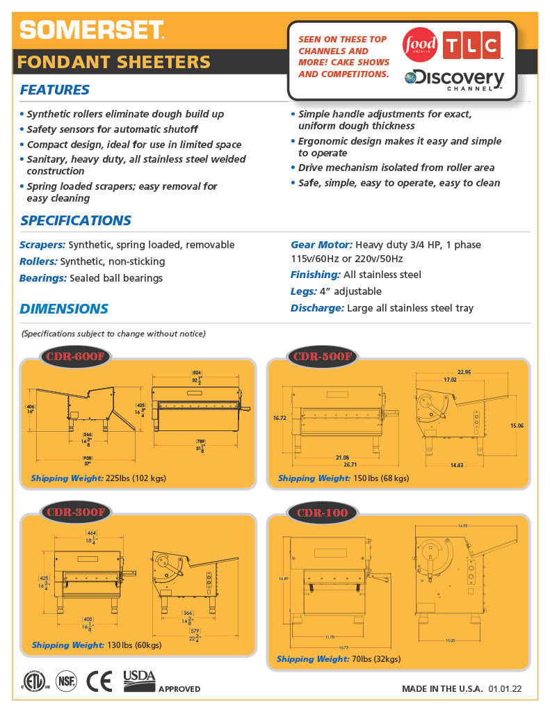 CDR-600F Fondant Sheeter - Donut-Equipment.com