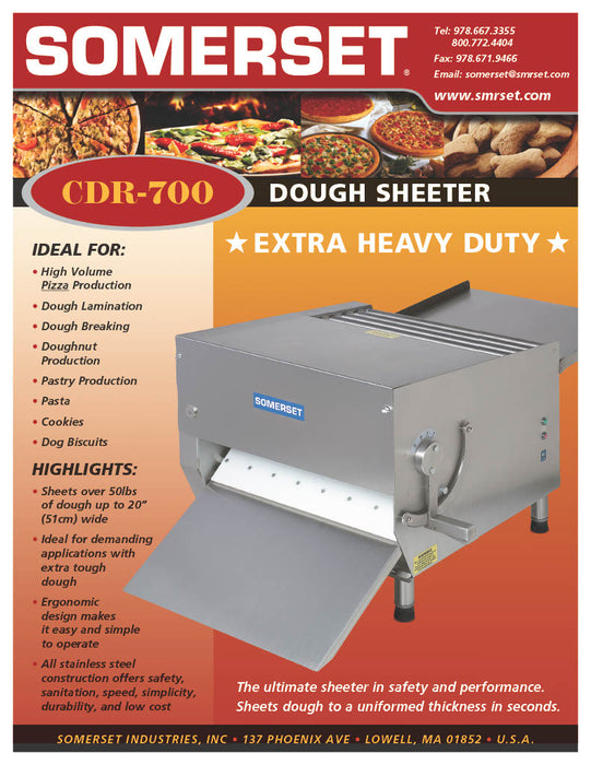 CDR-700 Dough Sheeter featuring 20" Wide Rollers