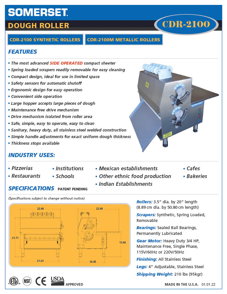 CDR-2100 Dough Roller / Double Pass- Side Operated - Donut-Equipment.com
