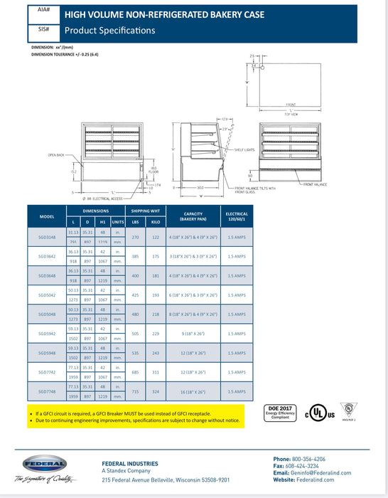 Black Exterior Federal SGD5948 Dry High Volume Series Display Case 59" x 35.31" x 48" - Donut-Equipment.com