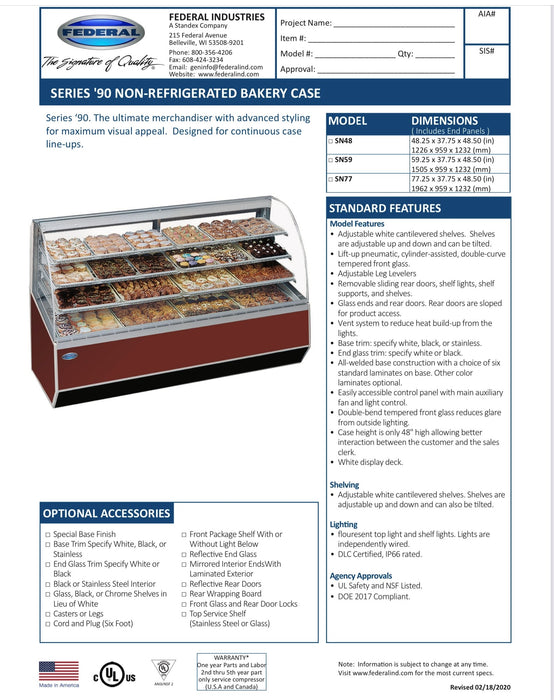 Black Exterior Color SN-48 Non-Refrigerated Dry Case 48" x 37.75" x 48" - Donut-Equipment.com